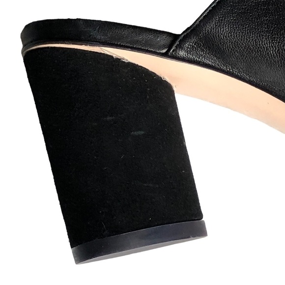 Stuart Weitzman Black Leather Slingback Round Suede Heel Sandal Size 7.5 - Picture 10 of 14
